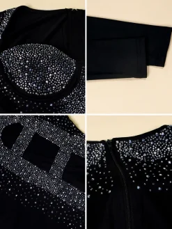 Long Sleeve Sequins Hollow Out Mini Dress