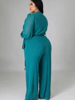 Long Sleeve Solid Bodycon Wide Leg Jumpsuit