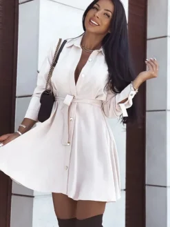 Long Sleeve Solid Button Down Shirt Dress