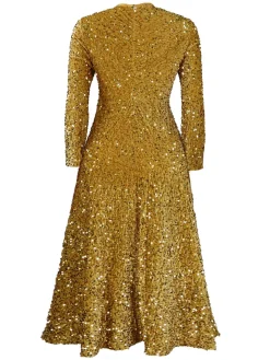 Long Sleeve Solid Color Sequin Dress