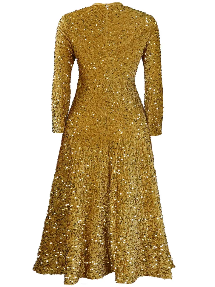 Long Sleeve Solid Color Sequin Dress