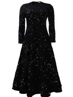Long Sleeve Solid Color Sequin Dress