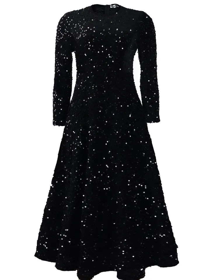 Long Sleeve Solid Color Sequin Dress