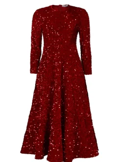 Long Sleeve Solid Color Sequin Dress