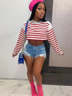 Long Sleeve Striped Crop Top