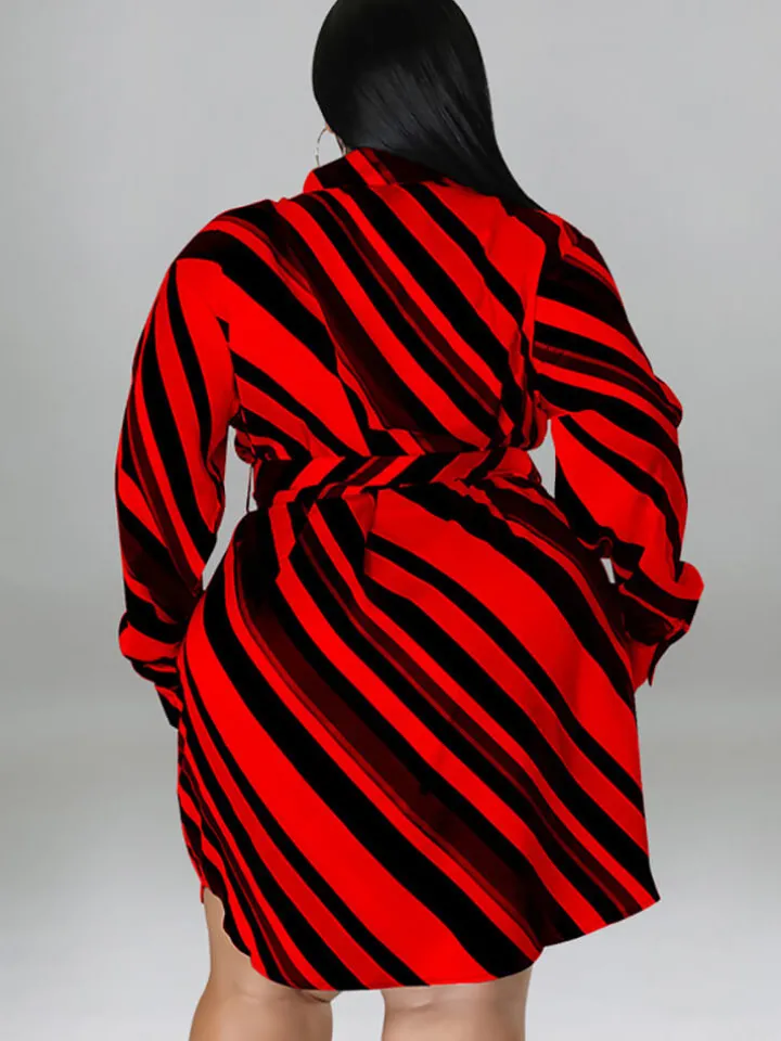 Long Sleeve Striped Mini Dress With Belt