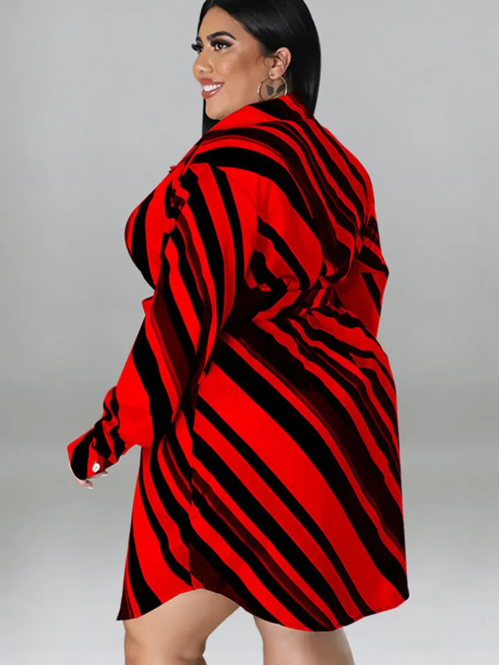 Long Sleeve Striped Mini Dress With Belt