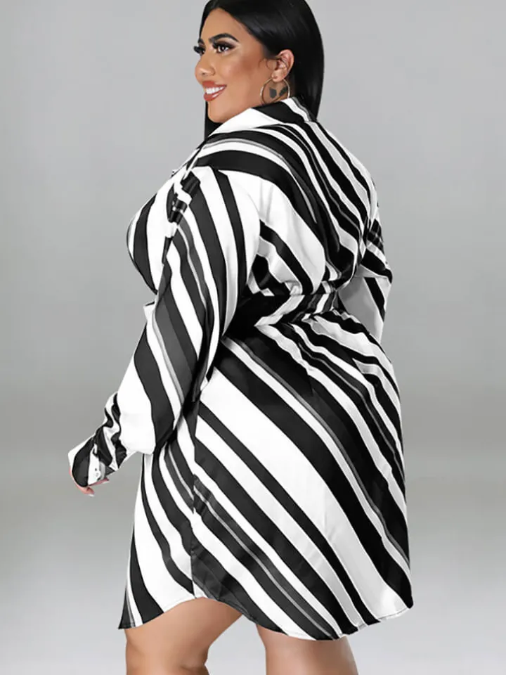 Long Sleeve Striped Mini Dress With Belt