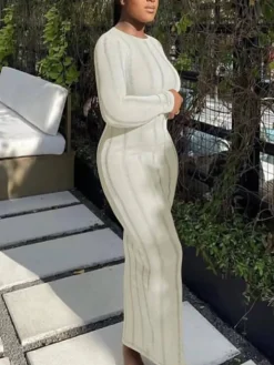 Long Sleeve Tassel Backless Maxi Dress