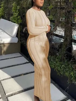 Long Sleeve Tassel Backless Maxi Dress