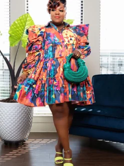 Long Sleeve Tie Dye Ruffle Mini Dress