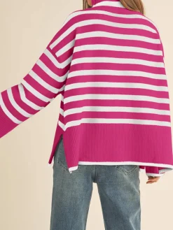 Long Sleeve Turtle Neck Striped Knit Top