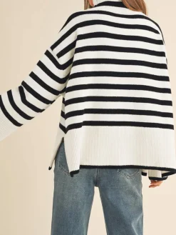 Long Sleeve Turtle Neck Striped Knit Top