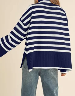 Long Sleeve Turtle Neck Striped Knit Top