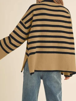 Long Sleeve Turtle Neck Striped Knit Top