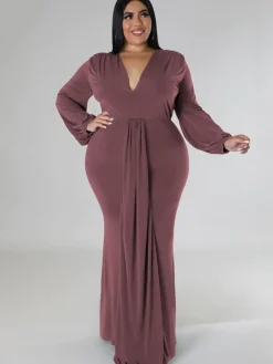 Long Sleeve V Neck Bodycon Maxi Dress
