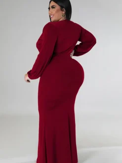 Long Sleeve V Neck Bodycon Maxi Dress