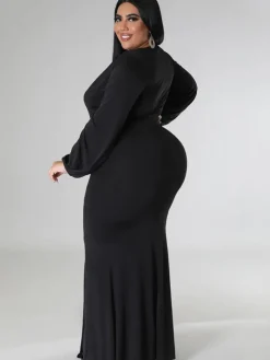 Long Sleeve V Neck Bodycon Maxi Dress