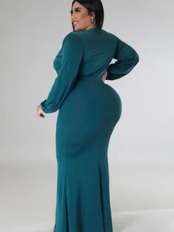 Long Sleeve V Neck Bodycon Maxi Dress