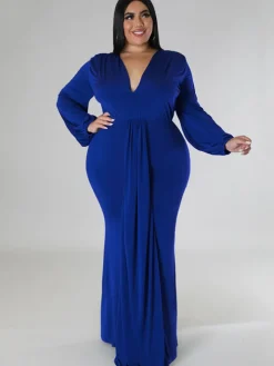 Long Sleeve V Neck Bodycon Maxi Dress