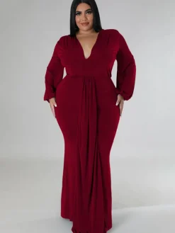 Long Sleeve V Neck Bodycon Maxi Dress