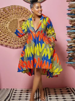 Long Sleeve V Neck Floral Print Midi Dress