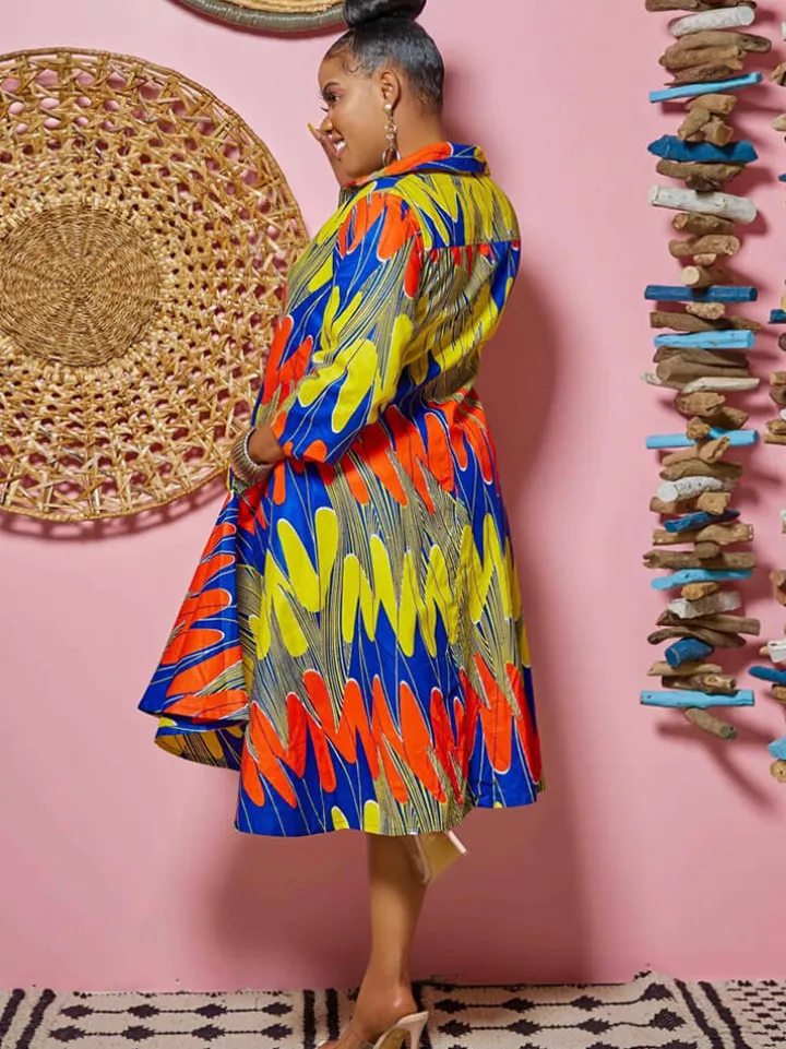 Long Sleeve V Neck Floral Print Midi Dress