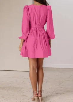 Long Sleeve V Neck Mini Dress