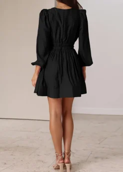 Long Sleeve V Neck Mini Dress