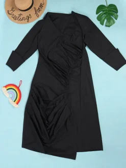 Long Sleeve V Neck Ruched Split Top