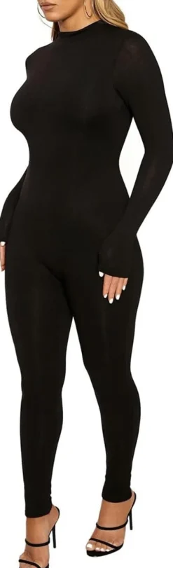 Long Sleeve Zipper Bodycon Solid Color Jumpsuit