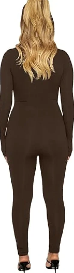 Long Sleeve Zipper Bodycon Solid Color Jumpsuit