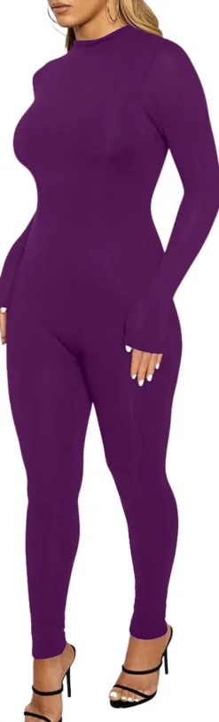 Long Sleeve Zipper Bodycon Solid Color Jumpsuit