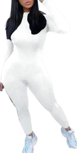 Long Sleeve Zipper Bodycon Solid Color Jumpsuit