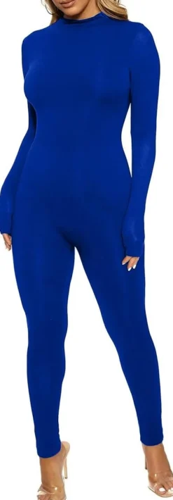 Long Sleeve Zipper Bodycon Solid Color Jumpsuit