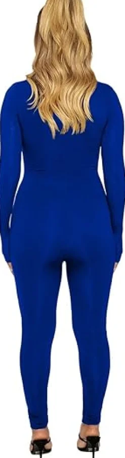 Long Sleeve Zipper Bodycon Solid Color Jumpsuit