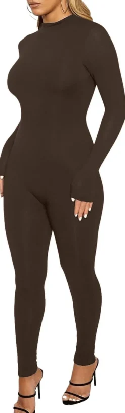 Long Sleeve Zipper Bodycon Solid Color Jumpsuit