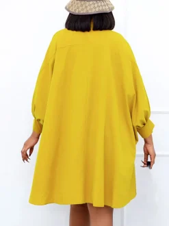 Long Sleeves Button Loose Mini Shirt Dress
