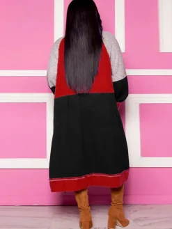 Long Sleeves Color Block Long Cardigan