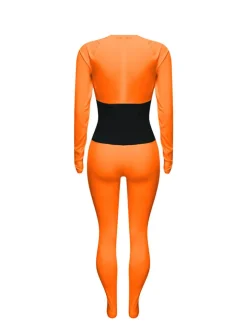 Long Sleeves Color Block Tie Up Jumpsuit