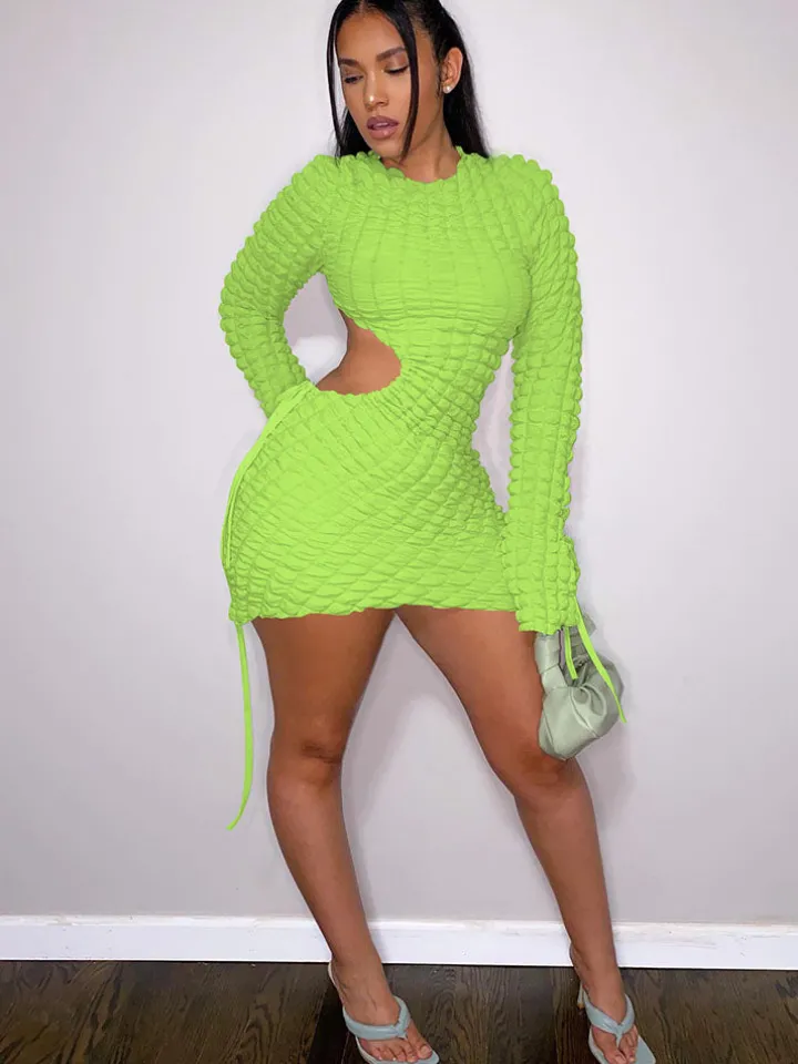 Long Sleeves Cut-Out Bubble Mini Dress