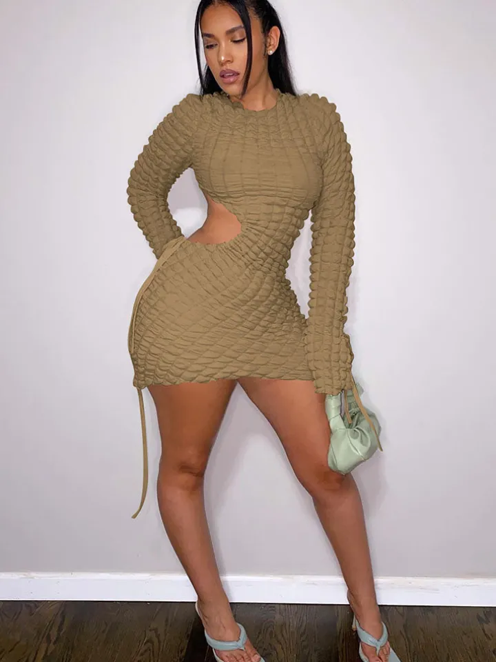 Long Sleeves Cut-Out Bubble Mini Dress