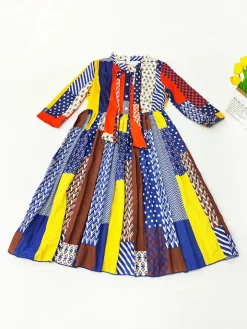 Long Sleeves Figure Print Midi Dresss