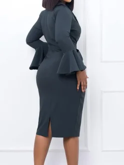 Long Sleeves Flower Patchwork Midi Dress