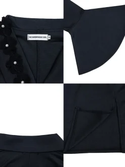 Long Sleeves Flower Patchwork Midi Dress