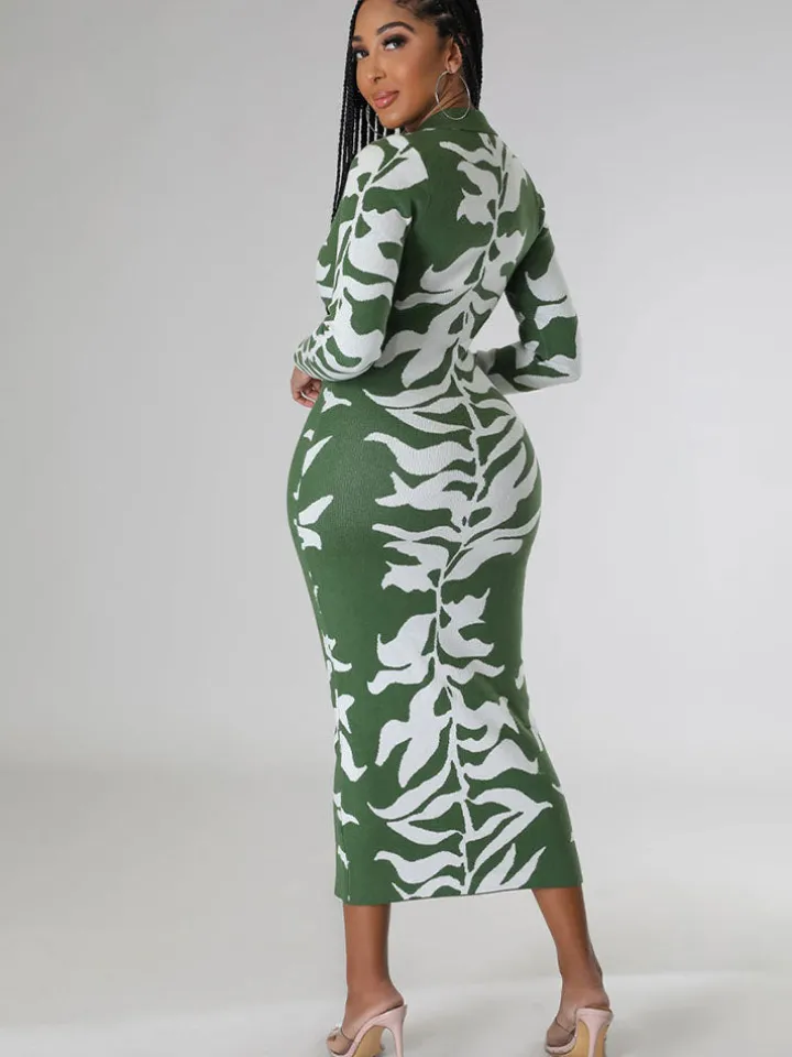 Long Sleeves Lapel Button Midi Dress