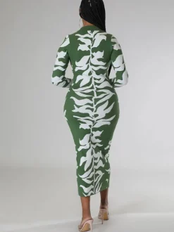 Long Sleeves Lapel Button Midi Dress