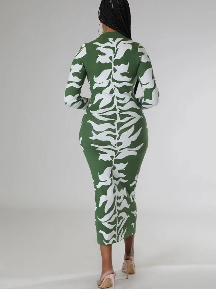 Long Sleeves Lapel Button Midi Dress