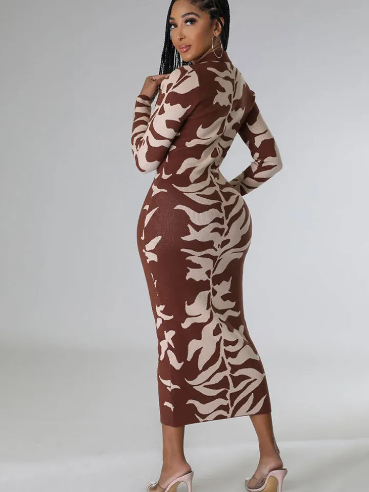 Long Sleeves Lapel Button Midi Dress