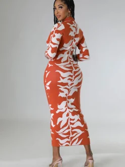 Long Sleeves Lapel Button Midi Dress